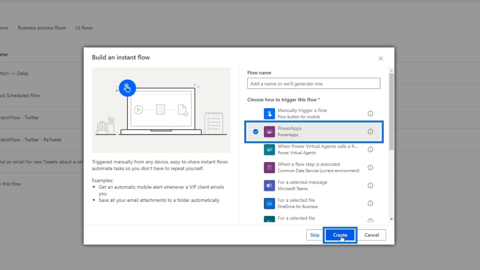 PowerApps-integration i Microsoft Power Automate