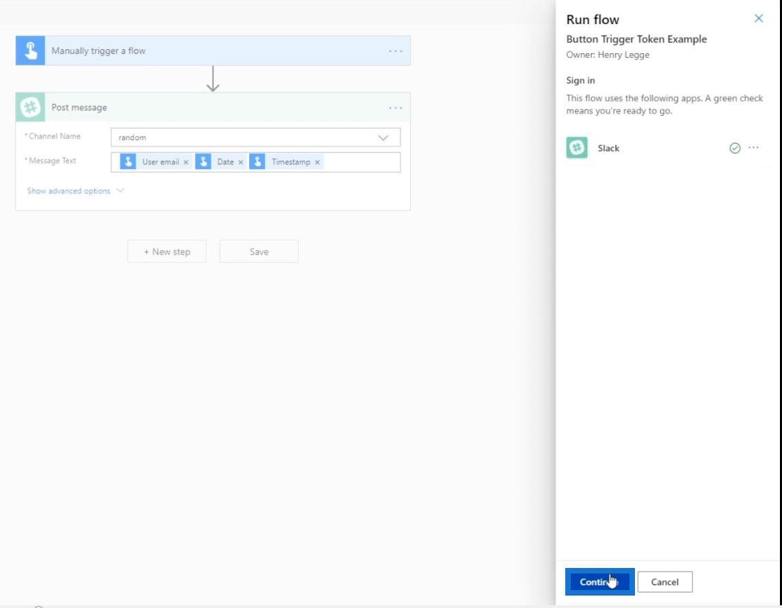 Gombfolyam a Microsoft Power Automate-ban