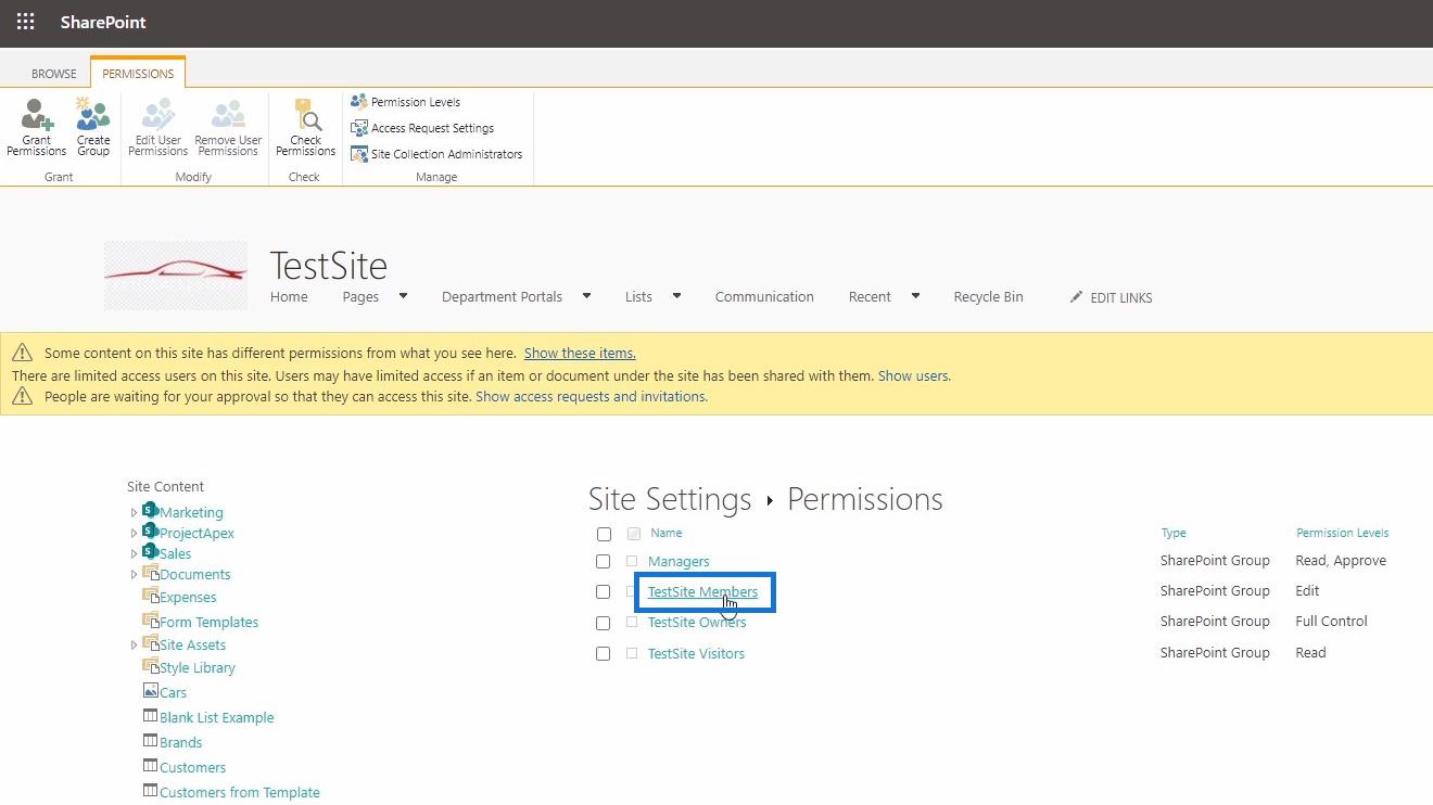 SharePoint webhely-hozzáférési kérelem testreszabása