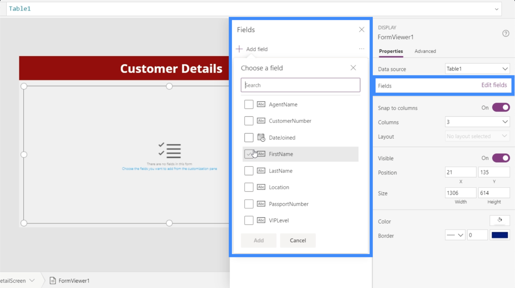 MS Power Apps detaljskärm och formulärskärm