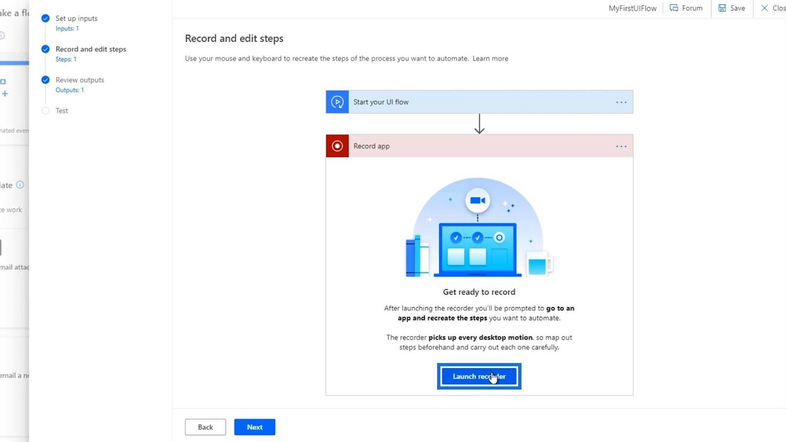 Käyttöliittymän kulkusyötteet Microsoft Power Automatessa