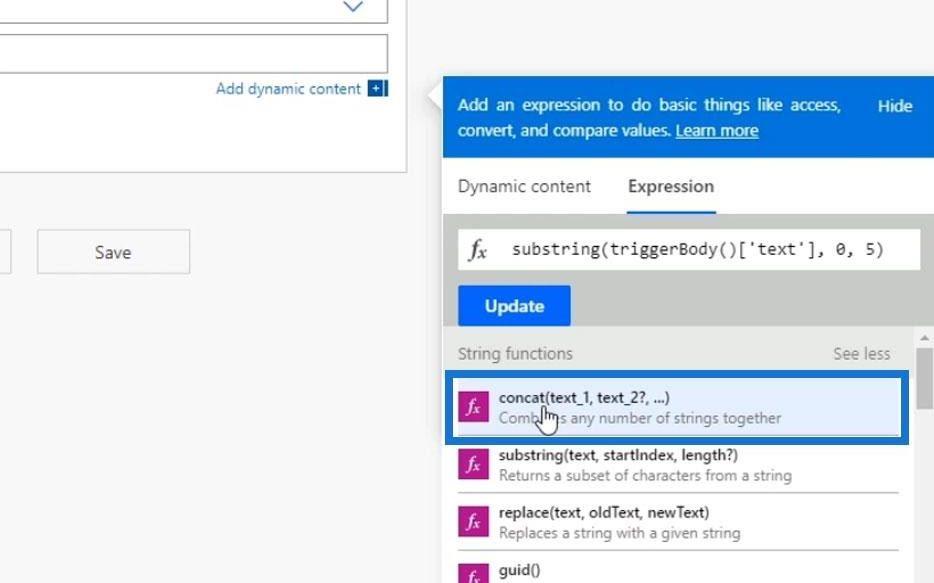 Power Automate String Funkciók: Alkarakterlánc és IndexOf