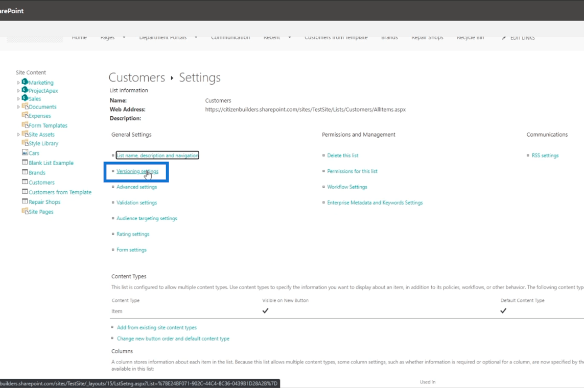 Versjonshistorikk i SharePoint-lister