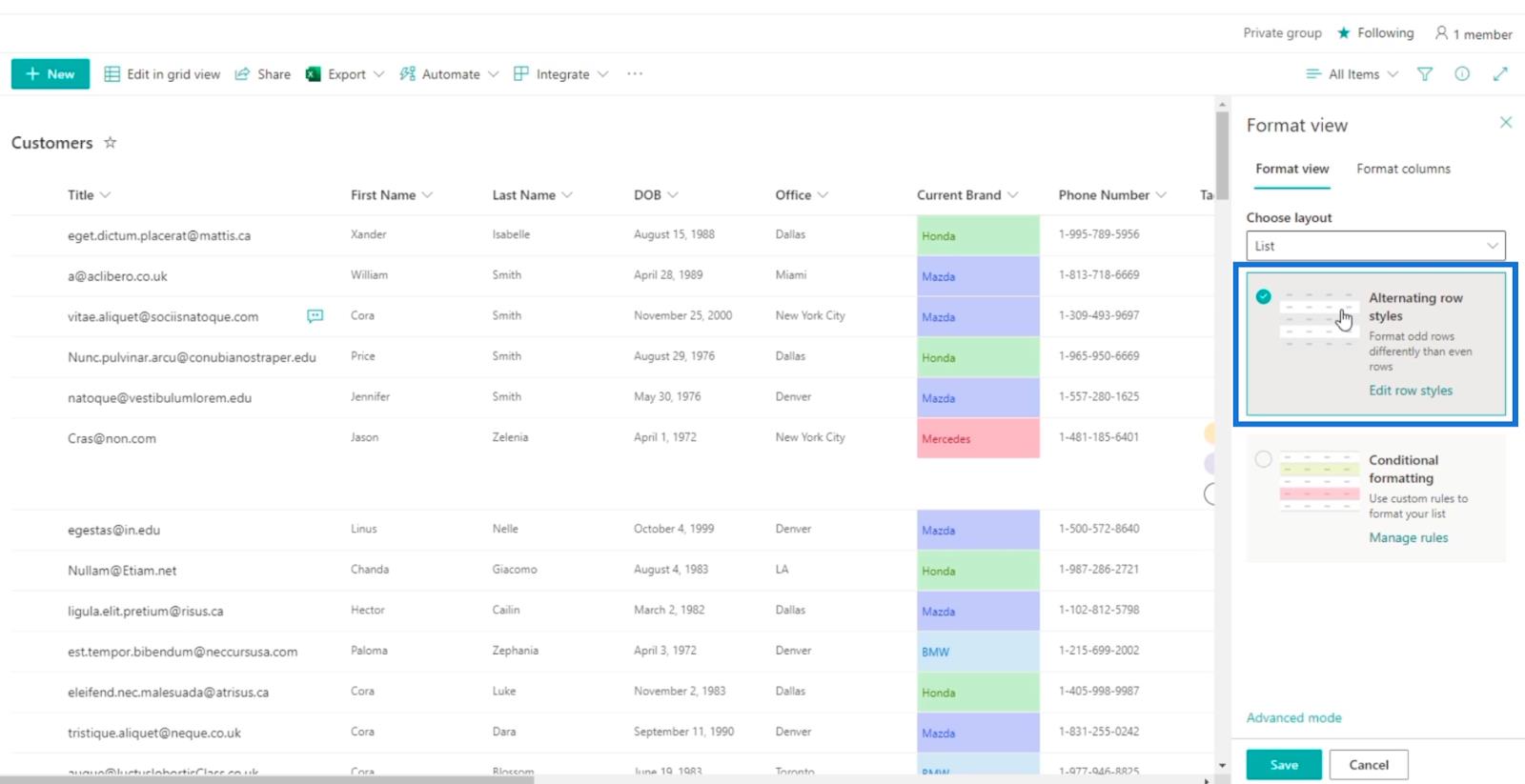 SharePoint List Formatering Walkthrough