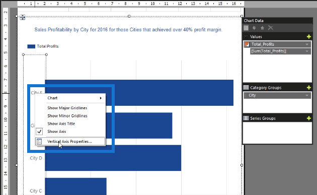 Sådan sorteres og filtreres diagram i Report Builder