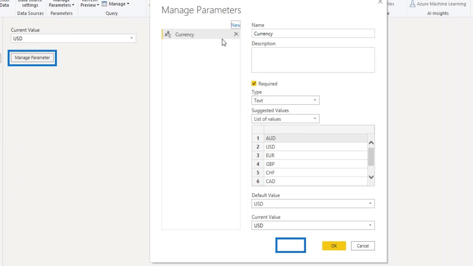 LuckyTemplates parametrar via frågeredigerare