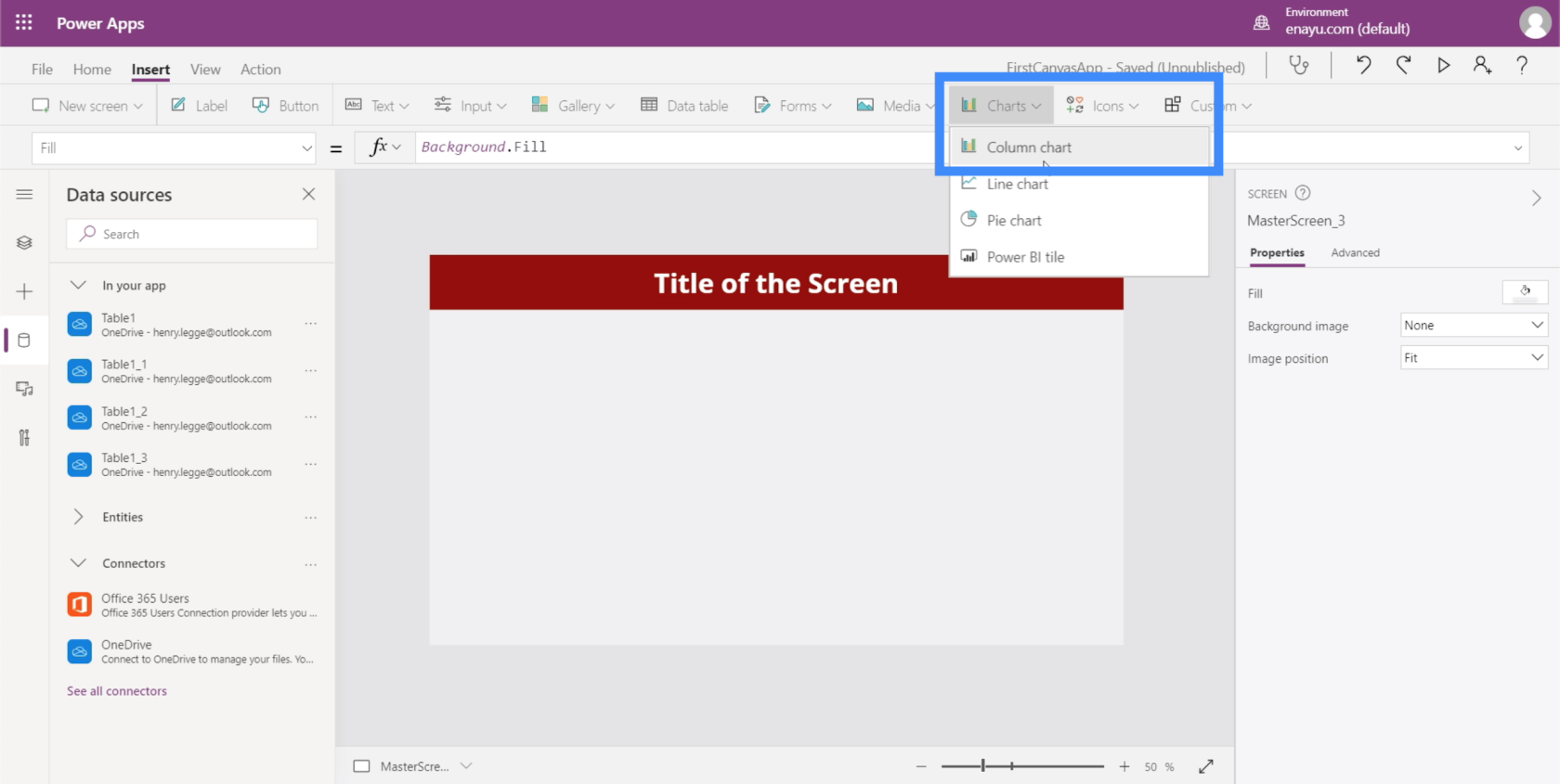 PowerApps-diagrammer, grafer og dynamiske billeder