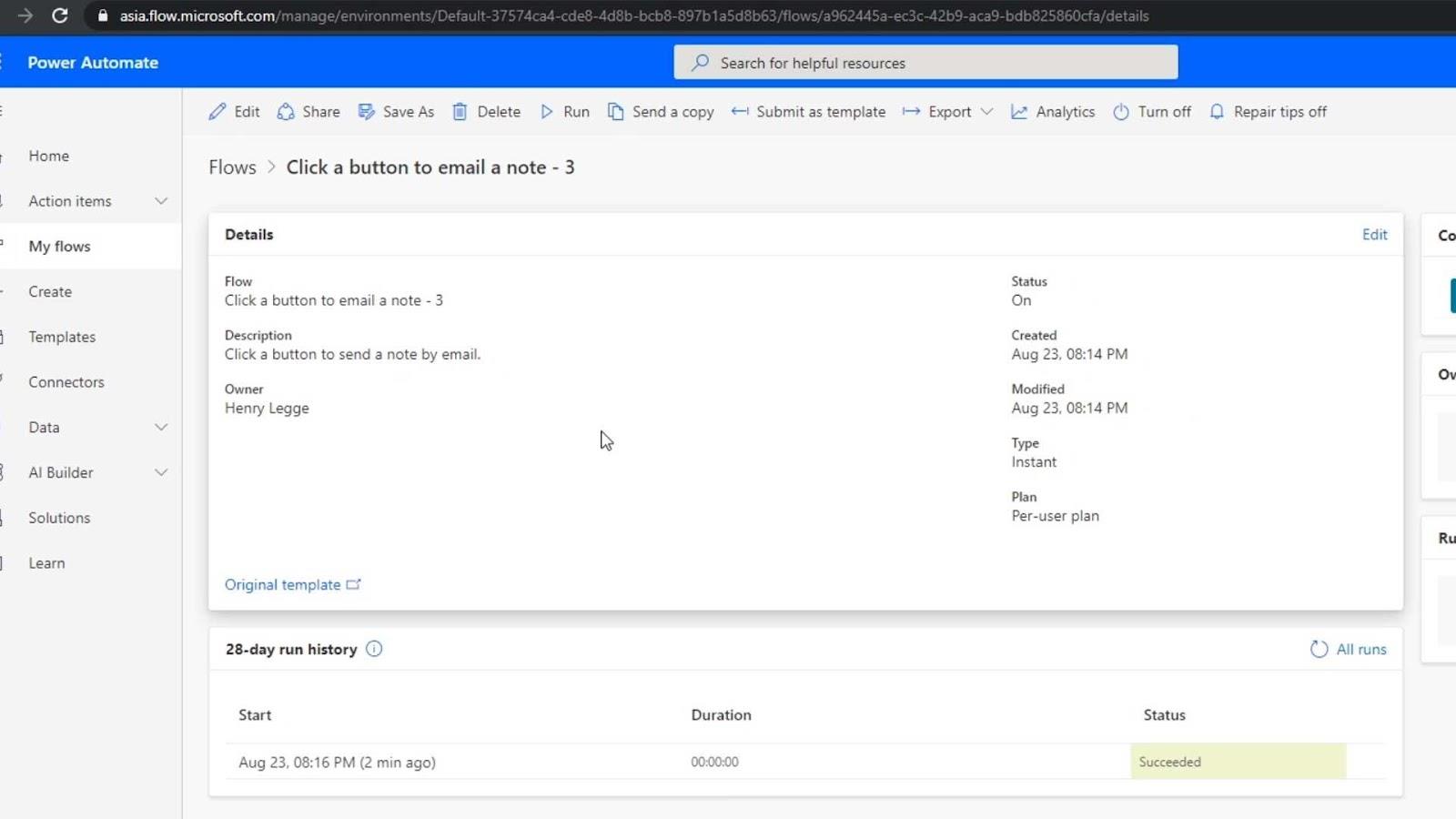 Flowdiagrammer og flowdetaljeside i Power Automate