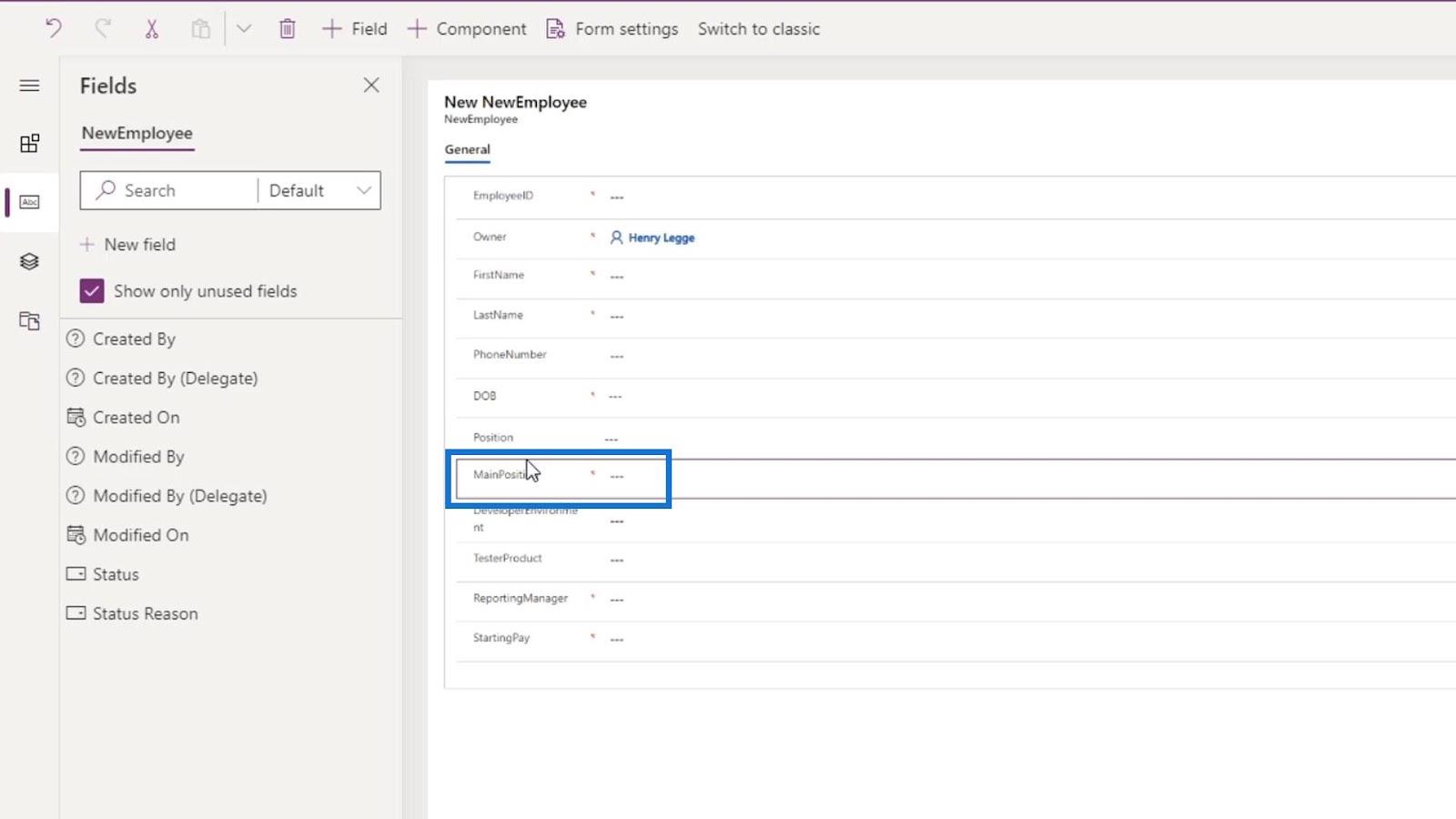 PowerApps űrlap: Mezők hozzáadása és módosítása