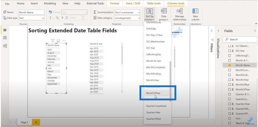 Sortering av datumtabellkolumner i LuckyTemplates