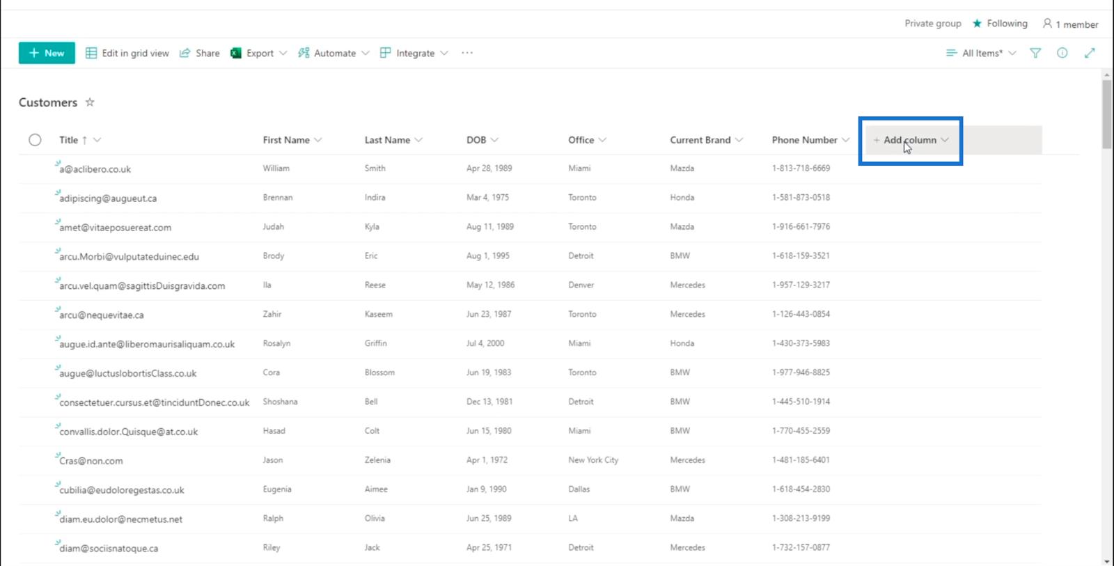 Tilføjelse af SharePoint-valgfelt på en liste