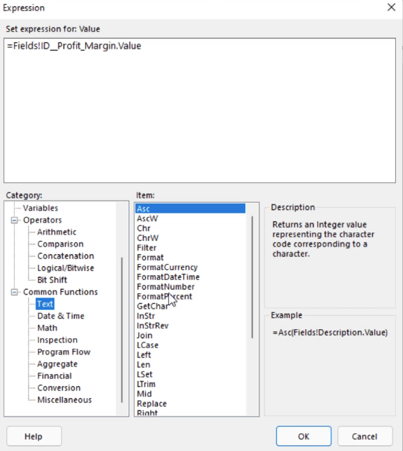 Expression Builder: Anvendelse af betinget formatering på sideinddelte rapporter