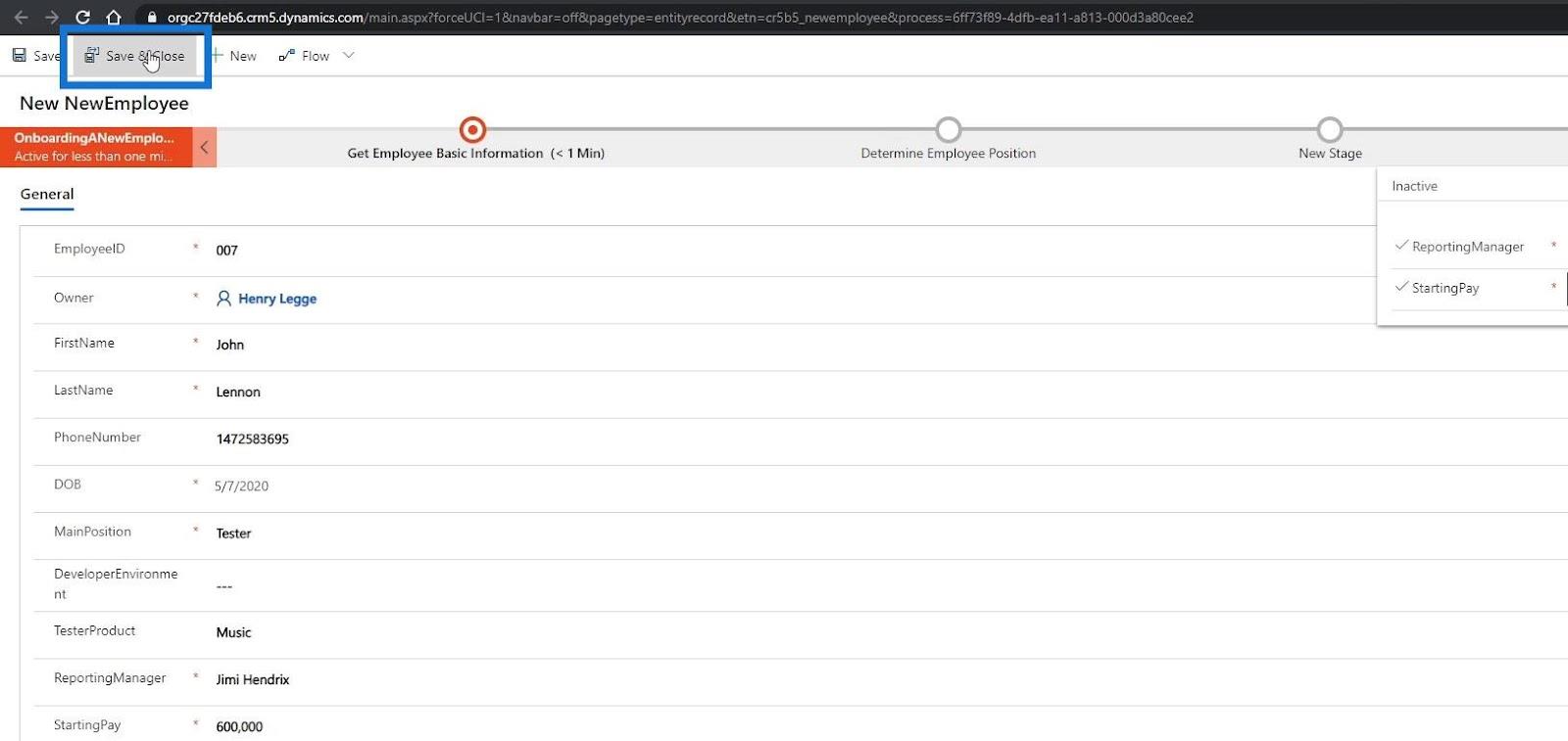 Business Process Flow Integration i Power Automate