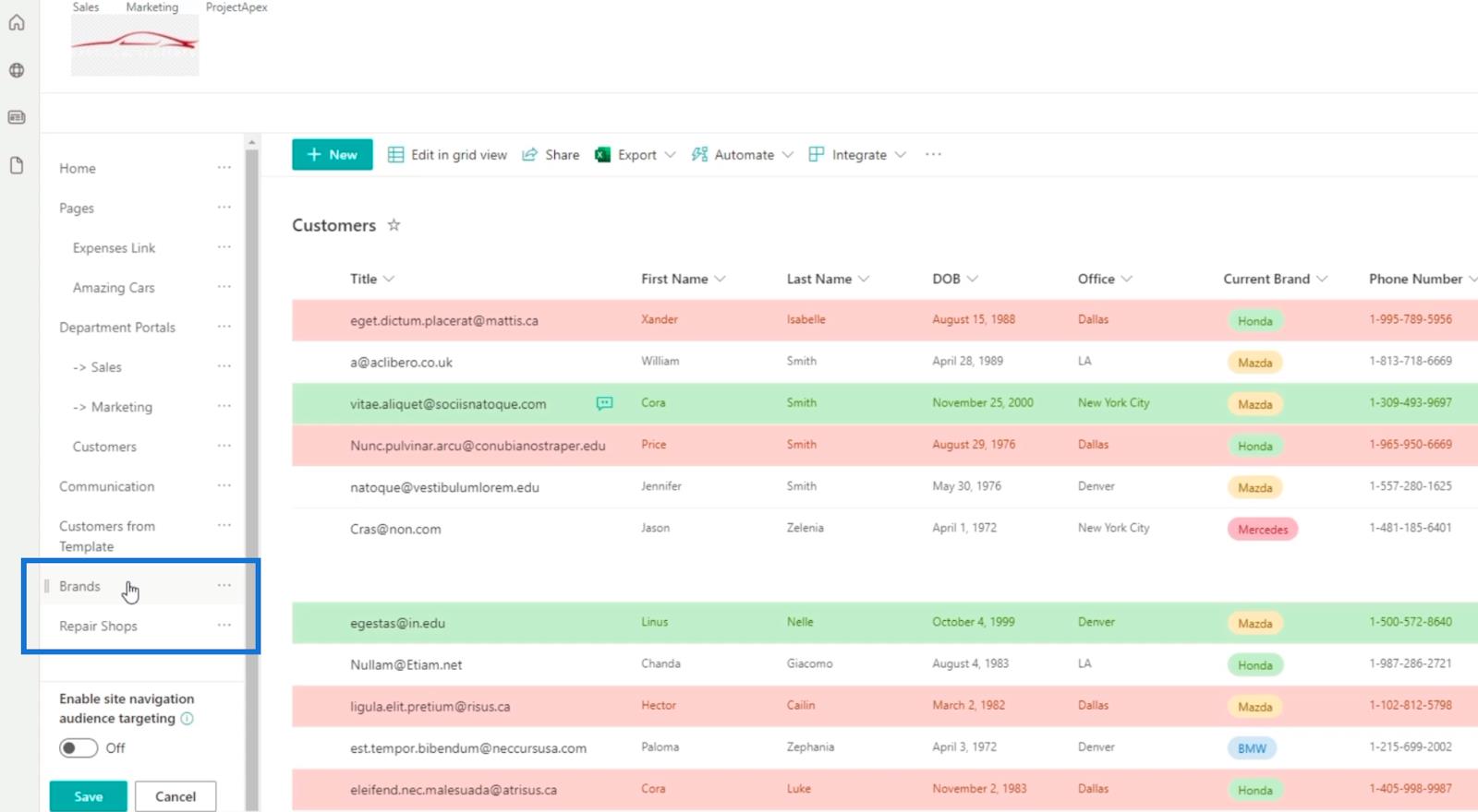 Lägger till SharePoint List Navigation