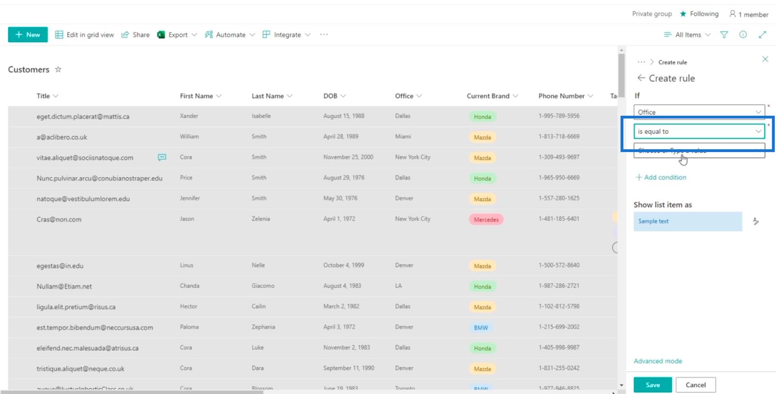 SharePoint List Formatering Walkthrough