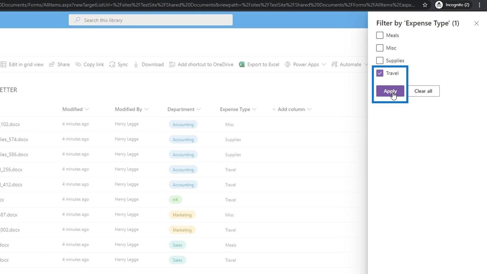 Metatietojen suodatus SharePoint-tiedostoissa