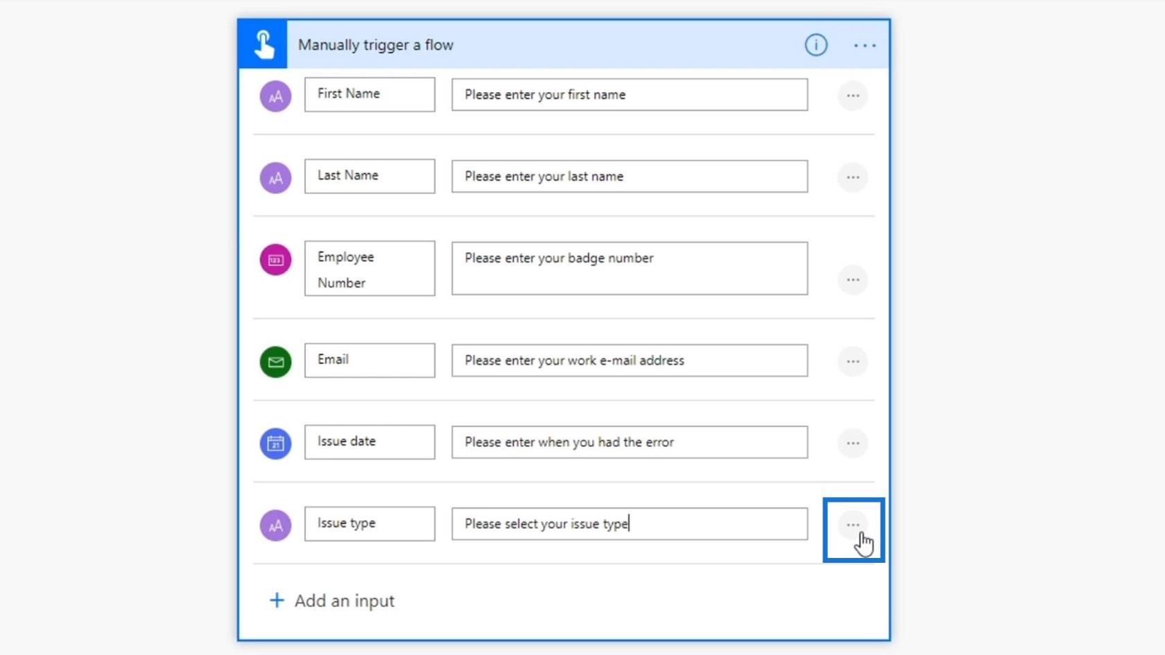 Workflow-input i Microsoft Power Automate