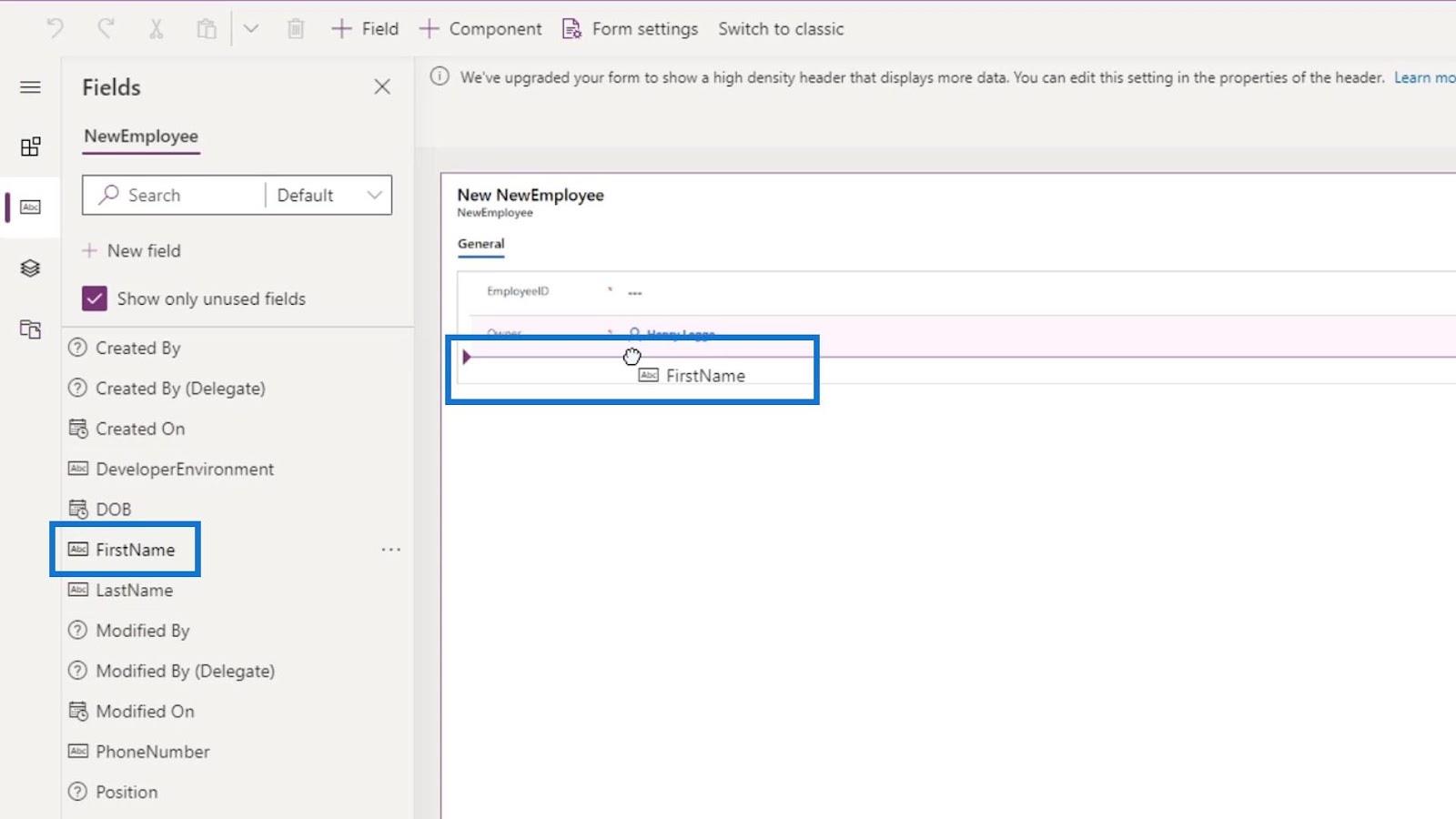 PowerApps űrlap: Mezők hozzáadása és módosítása