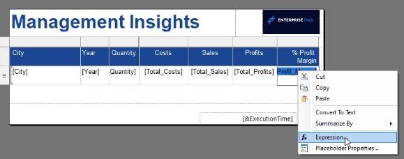 Expression Builder: Anvendelse af betinget formatering på sideinddelte rapporter