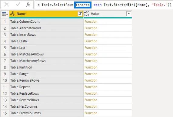 Power Query-funktioner, nyckelord och identifierare