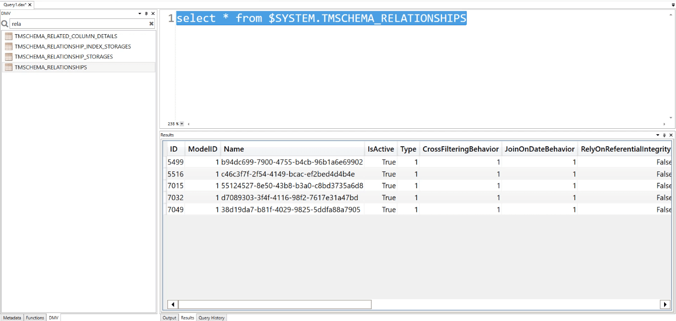 Använda Dynamic Management Views (DMV) i DAX Studio