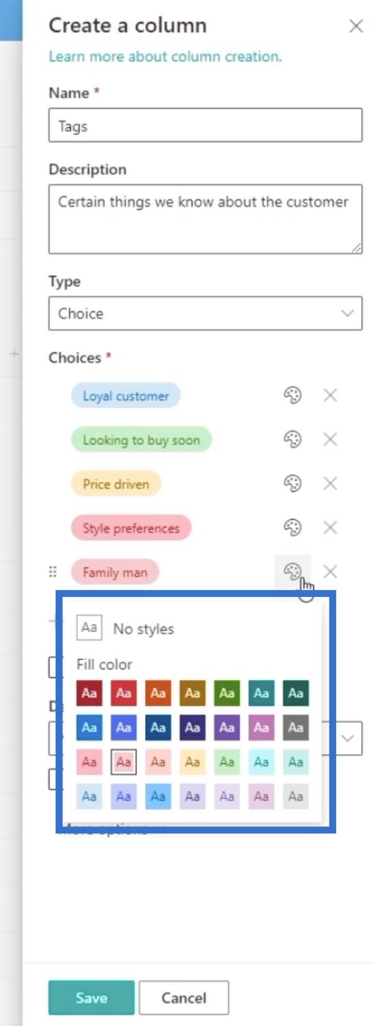 SharePoint Choice -kentän lisääminen luetteloon