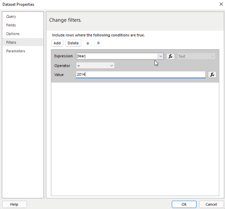 Selvstudium til Report Builder: Sorter og filtrer data i sideinddelte rapporter