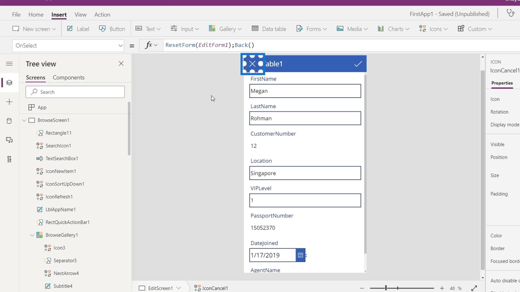 Огляд контексту навігації PowerApps