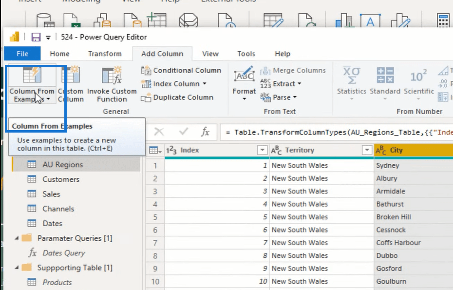 Kolumn från exempel LuckyTemplates – Power Query Handledning