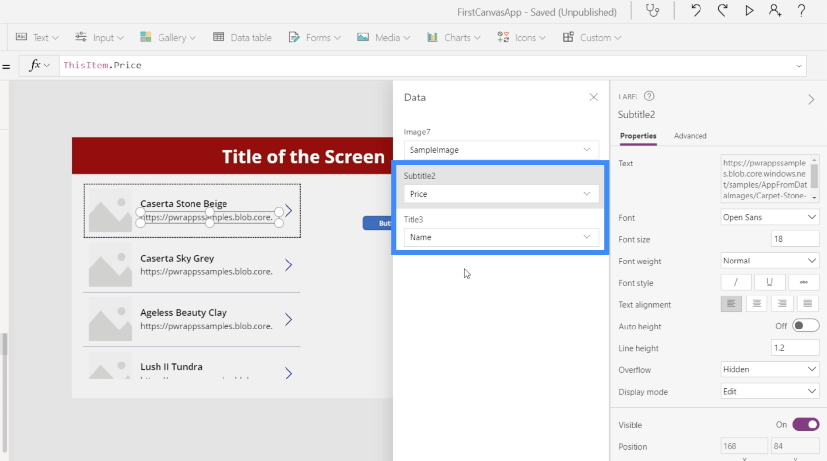 PowerApps-diagrammer, grafer og dynamiske billeder