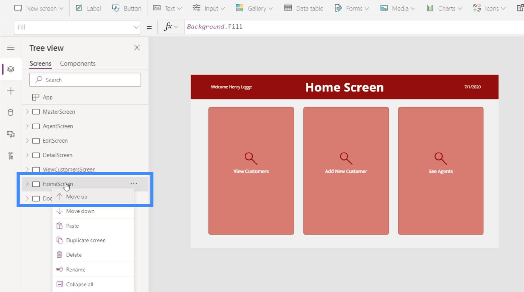 PowerApps-alkalmazások közzététele és a képernyő sorrendjének módosítása