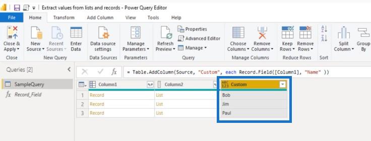 Extrahujte hodnoty ze záznamů a seznamů v Power Query