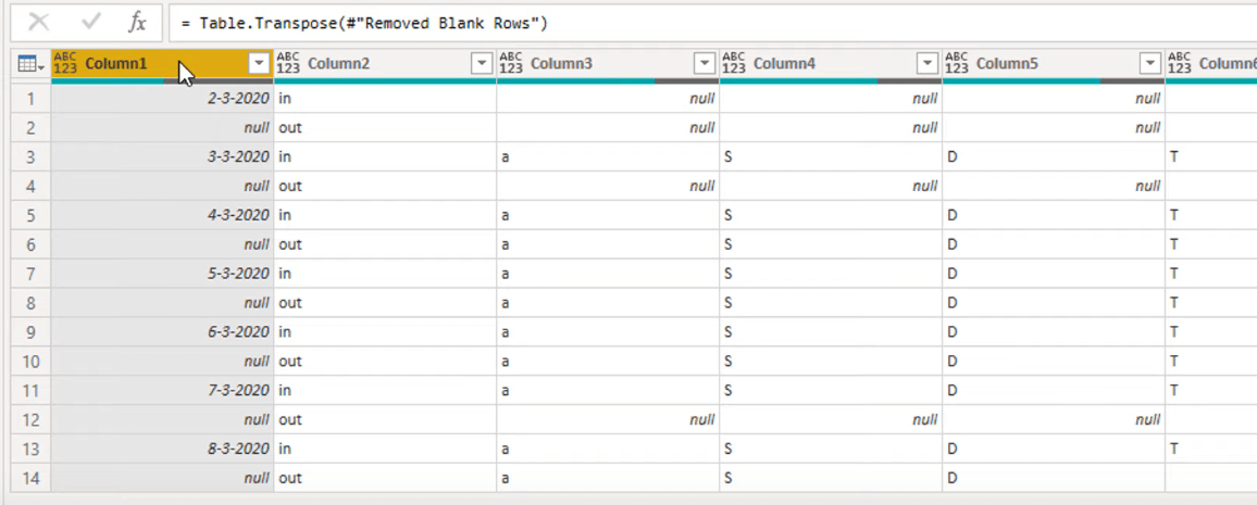 Forvandling af kalendertypelayout til tabelformat i LuckyTemplates ved hjælp af Query Editor