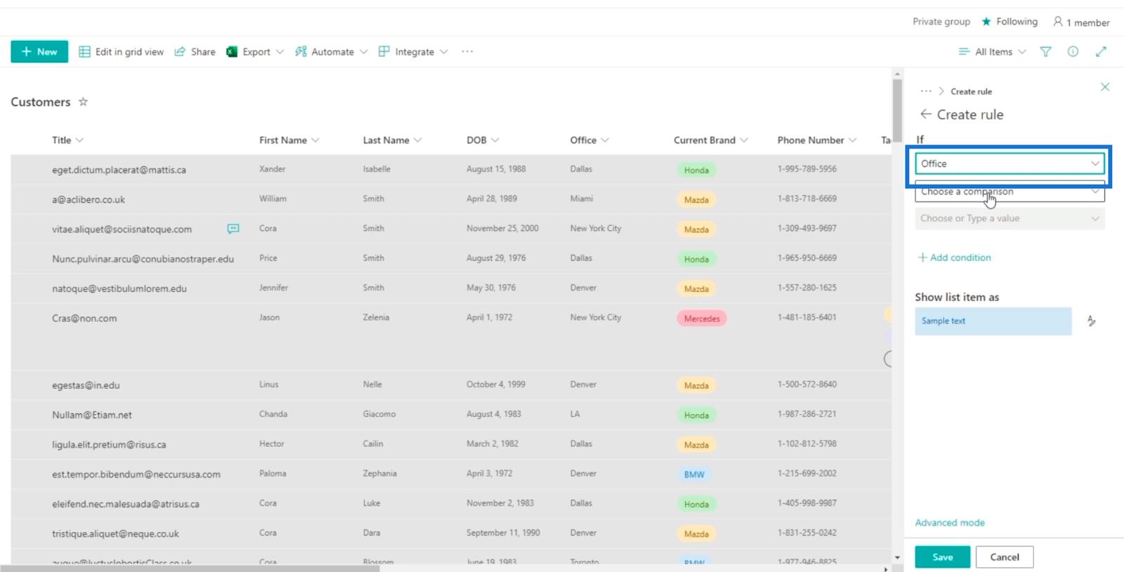 SharePoint List Formatering Walkthrough