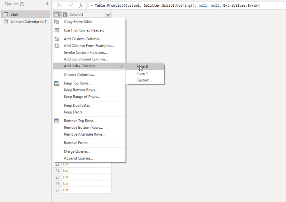 Forvandling af kalendertypelayout til tabelformat i LuckyTemplates ved hjælp af Query Editor