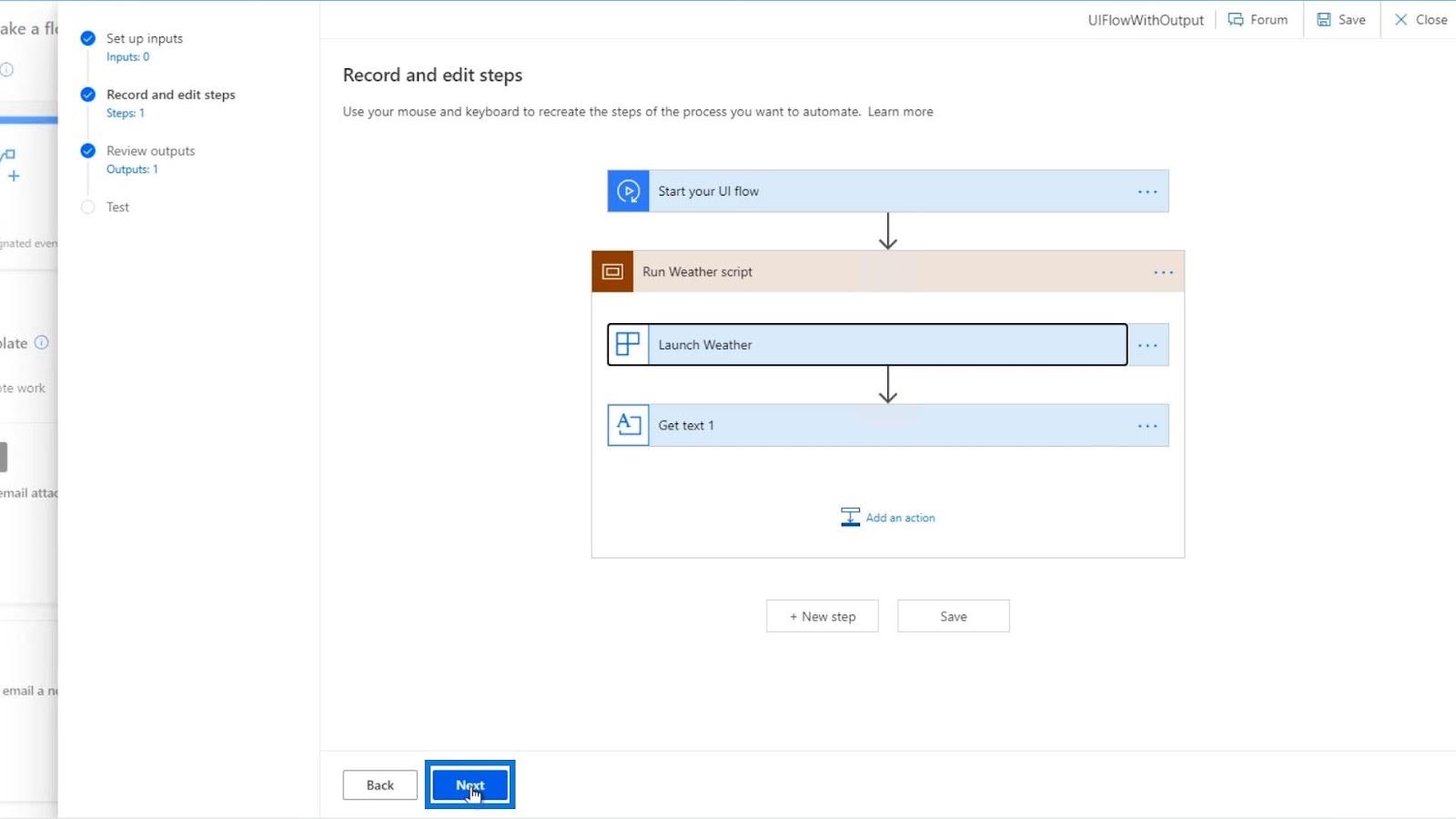 UI Flow-utganger i Power Automate