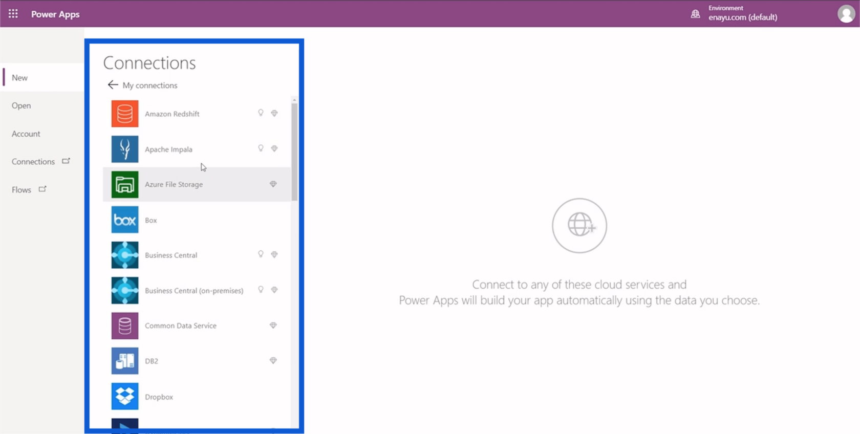 Power Apps-környezet beállítása: Csatlakozzon a OneDrive-hoz és a Google Drive-hoz