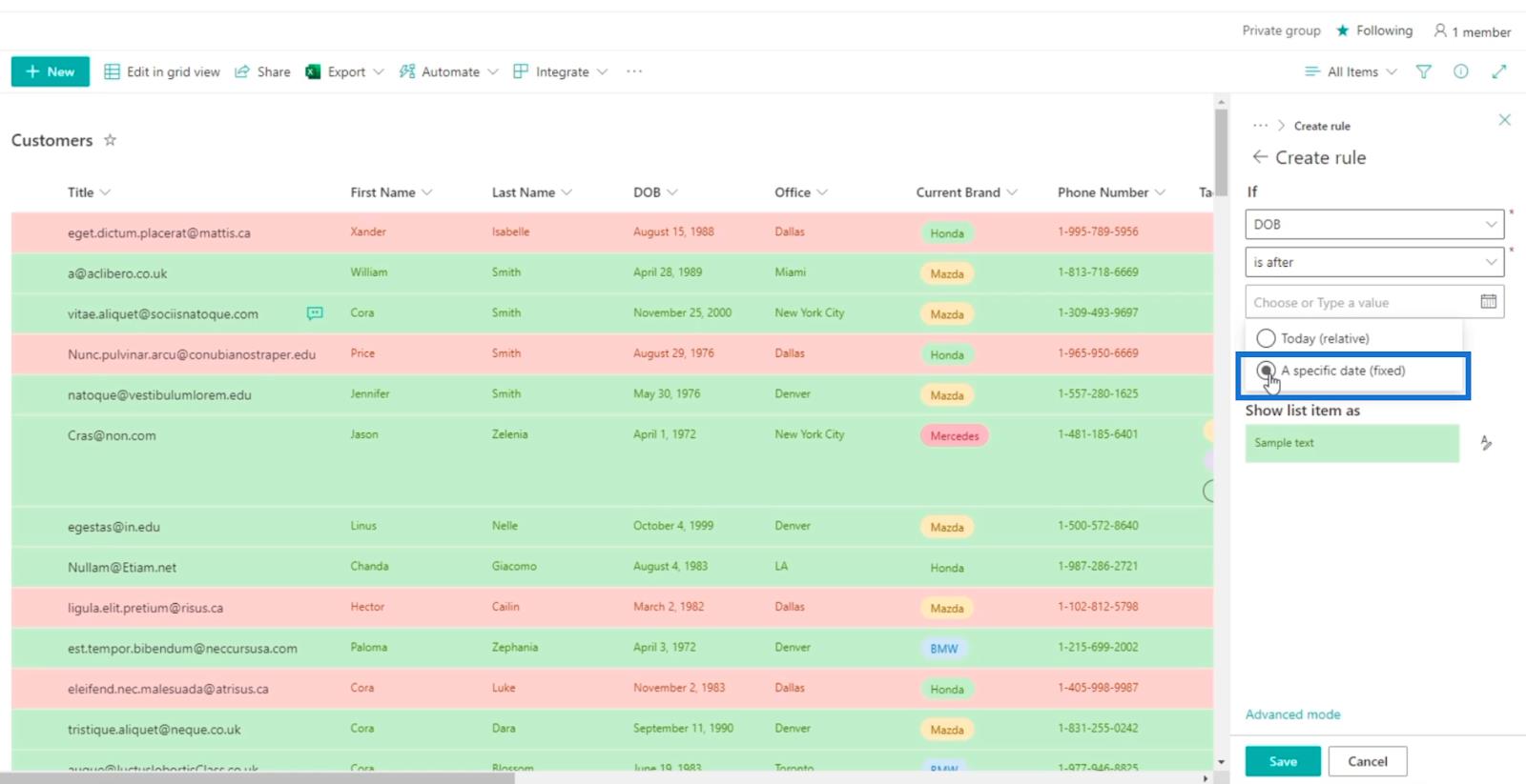 SharePoint List Formatering Walkthrough