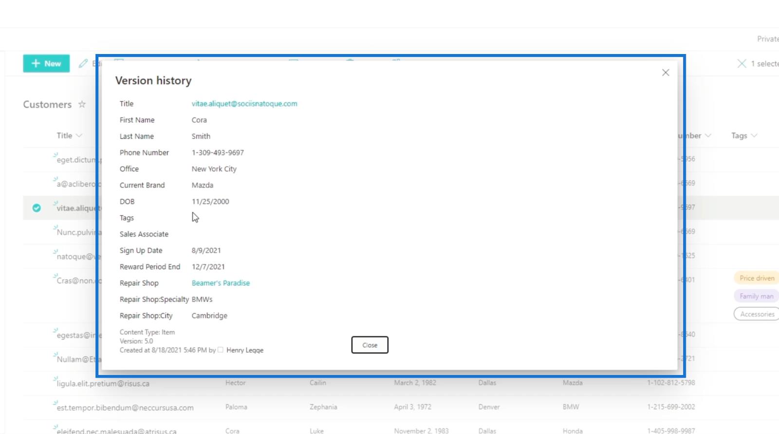 Versiohistoria SharePoint-luetteloissa