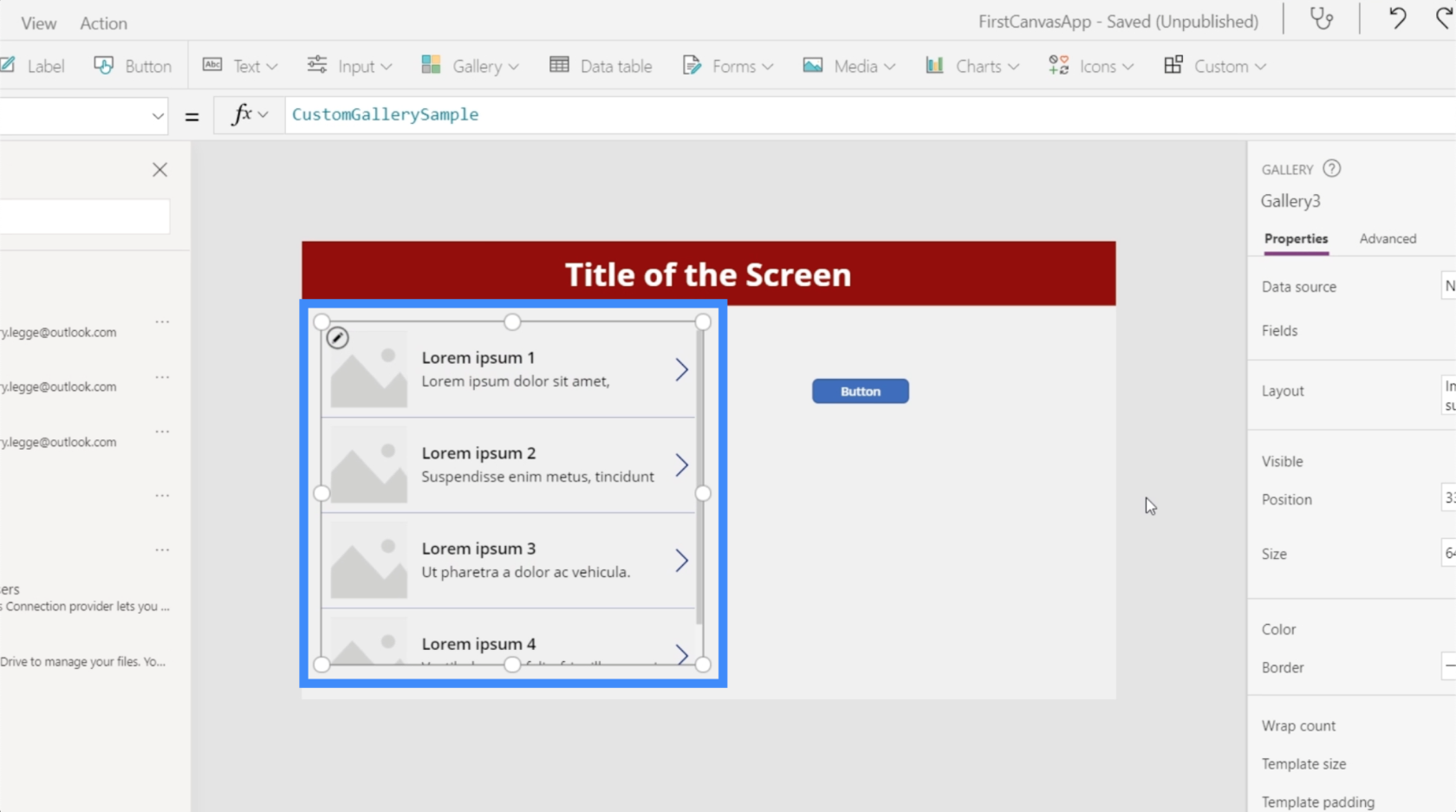 PowerApps-diagrammer, grafer og dynamiske billeder