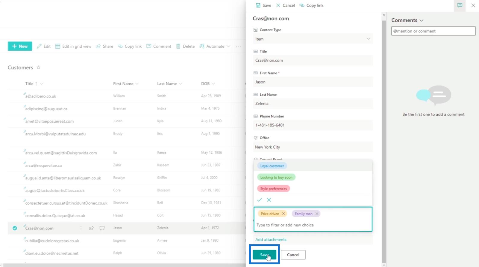 Tilføjelse af SharePoint-valgfelt på en liste