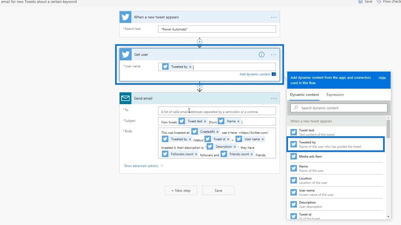 Automatiseret flow i Microsoft Power Automate