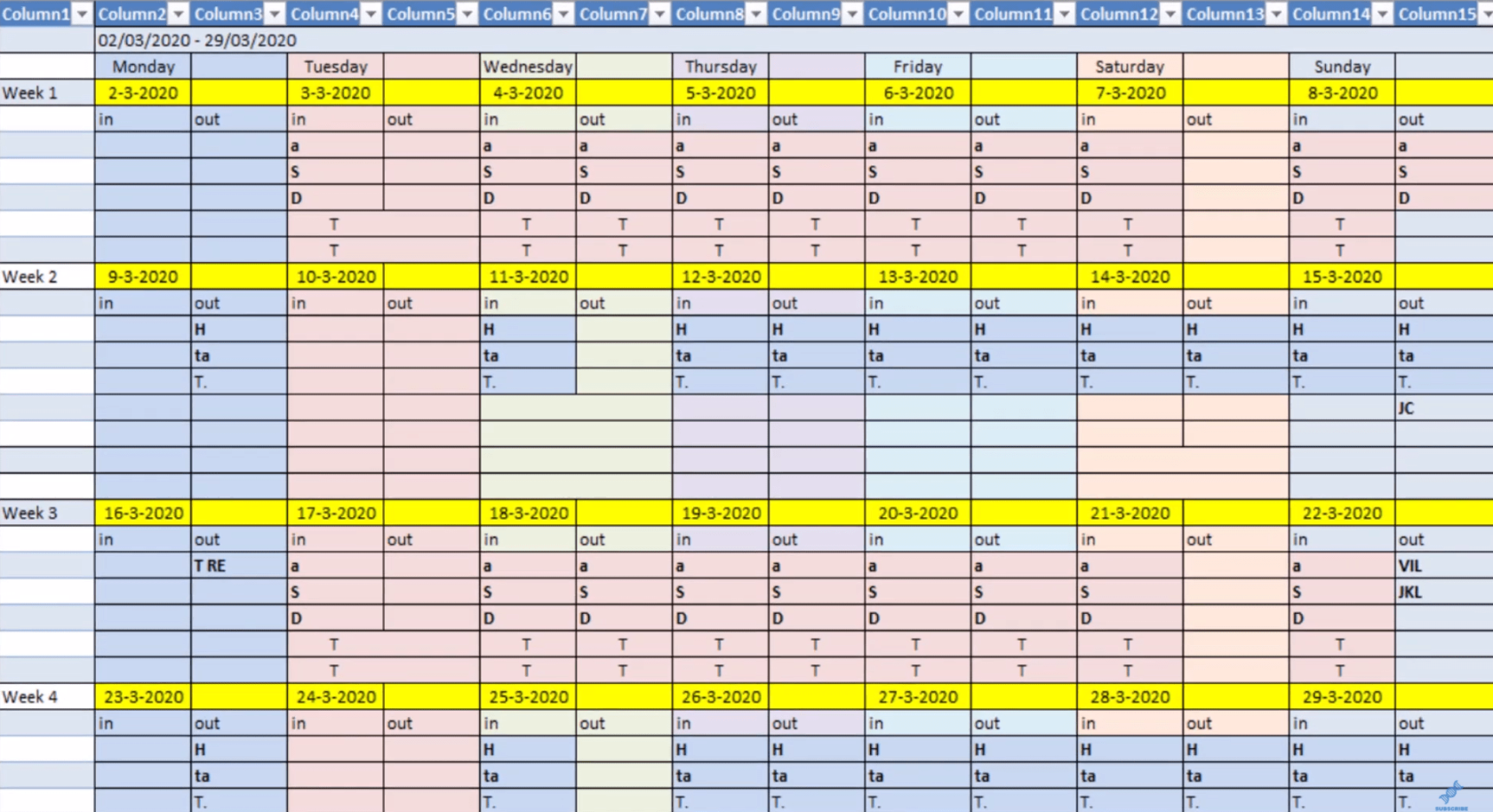 Kalenderlayouts til tabelformat ved hjælp af Power Query