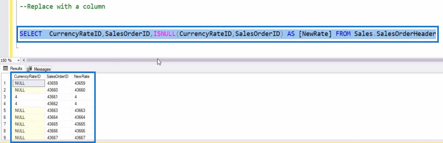 ISNULL SQL függvény esetutasításokban