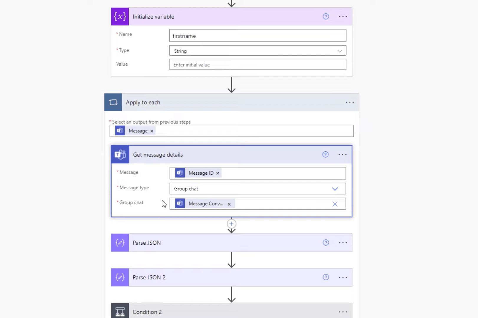 Power Automate med team for å lage chat-funksjoner