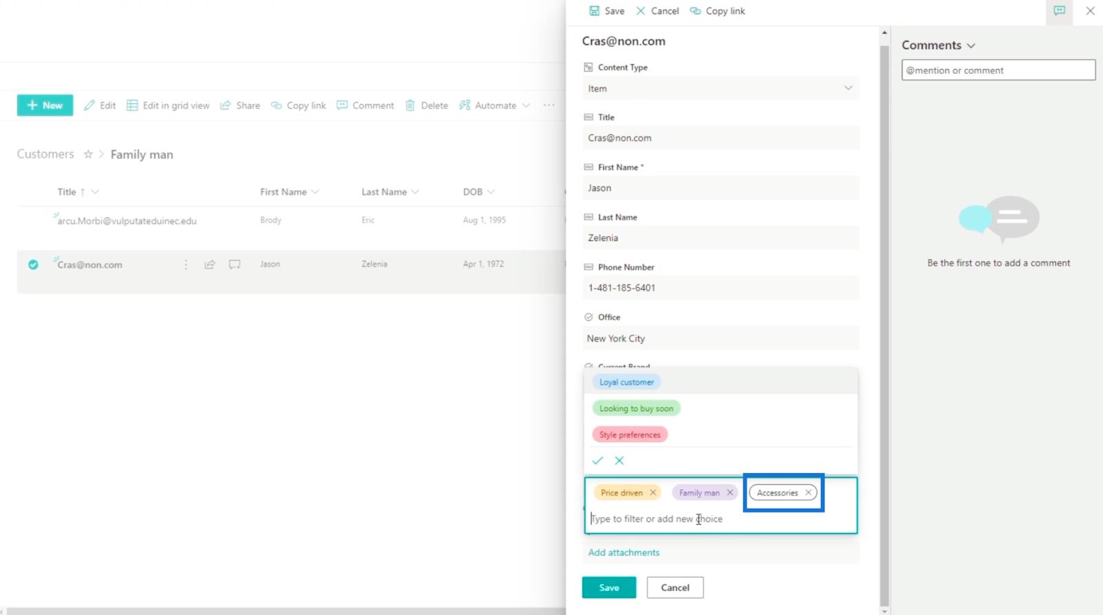 Přidání pole SharePoint Choice v seznamu