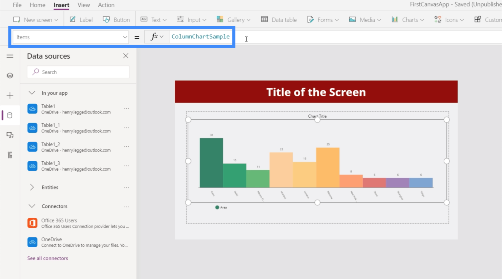 Grafy, grafy a dynamické obrázky PowerApps