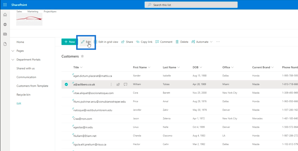 SharePoint-listeelement: Redigering af enkelte og flere elementer