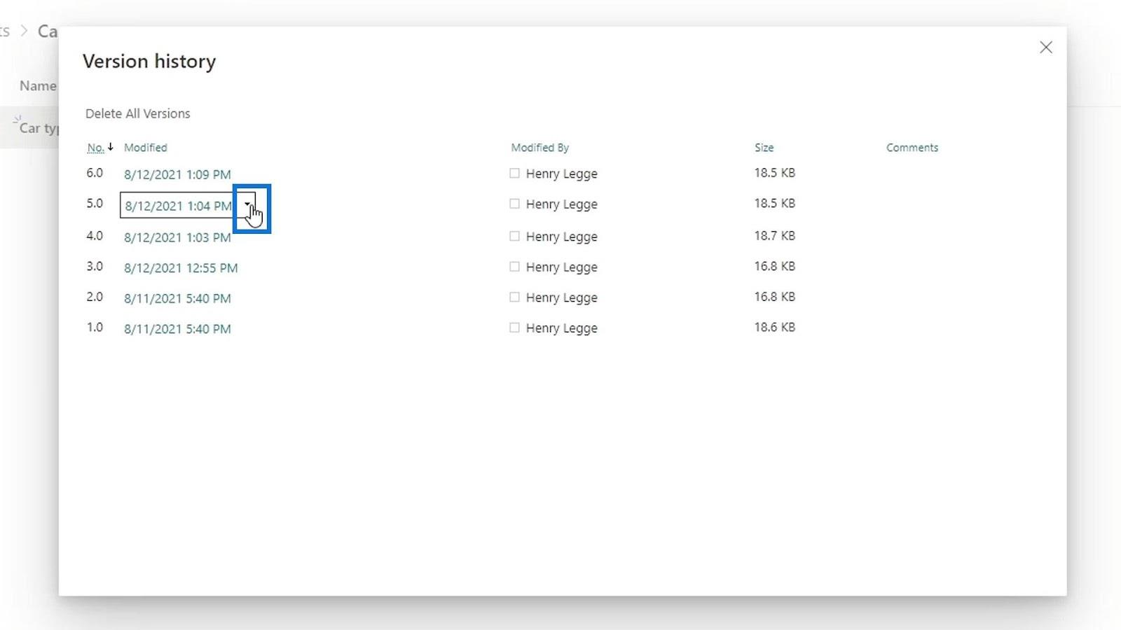 Versiointi SharePoint Document Libraryssa