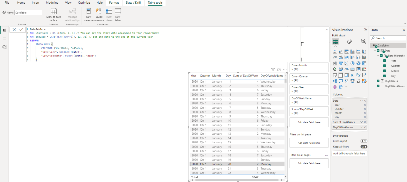 Hur man skapar en datumtabell i LuckyTemplates